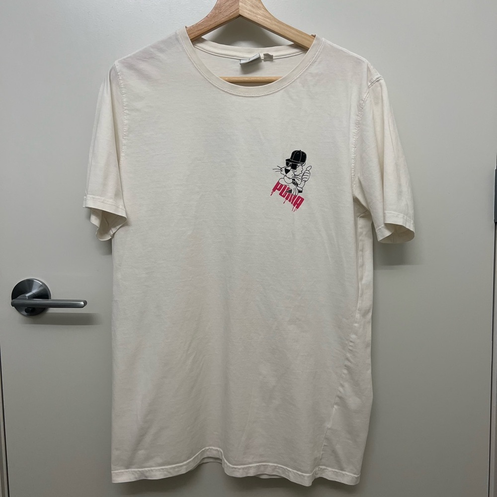 Super Puma White Graphic Tee Size M — Snapback Mic Dripping Paint Puma Logo